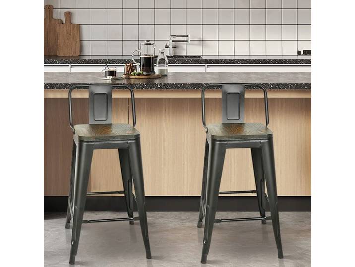 Tabouret De Bar Pouvant Supporter Une Charge De 150 Kg - ERROLVES - Style Industriel Rétro - 42*42*84 cm - noir