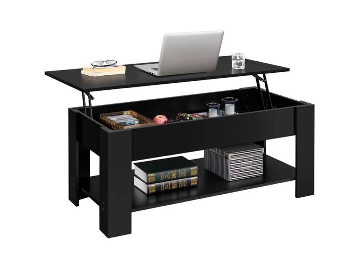 Yaheetech Table Basse à Plateau Relevable avec Compartiment Caché et Étagère de Rangement Noir
