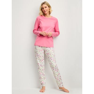 Schlafanzug CALIDA "Cotton Special", Damen, Gr. L (48/50), rosa (sugar melon), Single Jersey, Obermaterial: 100% Baumwolle, bequem lang, Rundhals, gerader Abschluss, Homewear-Sets Schlafanzug, Langarm, bequem, Baumwolle, Rundhals-Ausschnitt