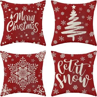 Daily Deals Depot Red Christmas Pillowcase, Farmhouse Snowflake Pillow Cover, Christmas Linen Cushion, Sofa Home Decoration style 1 45x45cm