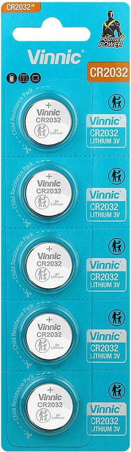 Vinnic Lithiumbatterij CR2032, 5 stuks