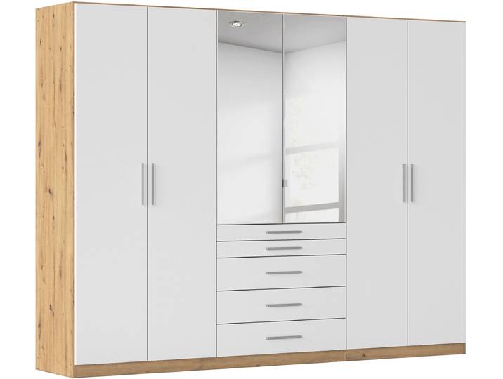 Kleiderschrank RAUCH Schrank Drehtürenschrank Ankleide Garderobe Schlafzimmer WEINGARTEN , weiß (eichefarben artisan, weiß), B:270cm H:210cm T:54cm, Holzwerkstoff, Schränke, Kleiderschrank, mit Spiegel, oberste Schublade mit Einteilung MADE IN GERMANY
