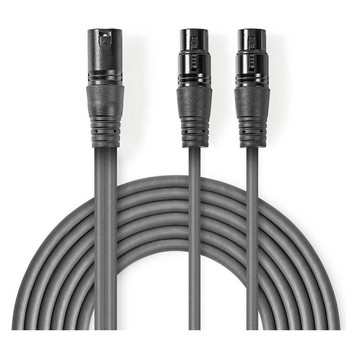 Nedis Balanced Audio-Kabel | XLR 3-Pin Stecker | 2x XLR 3-Pin Buchse | Vernickelt | 1.50 m | rund | (1.50 m, XLR Kabel) (COTH15025GY15)