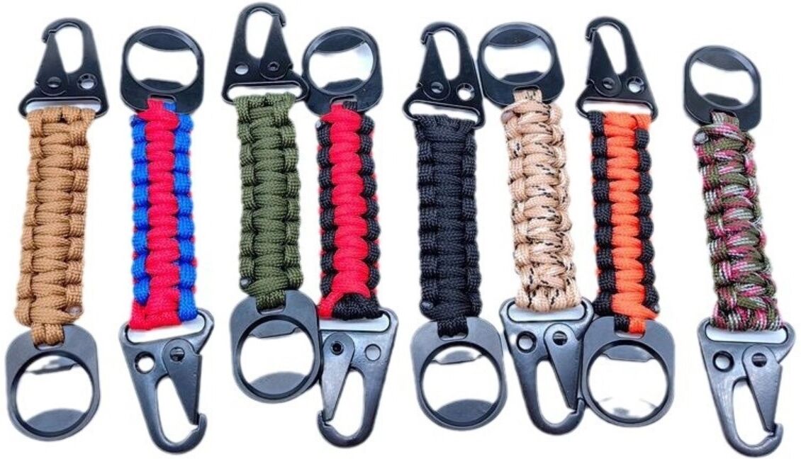INF Lot de 2 porte-clés paracorde avec mousqueton en aluminium, décapsuleur intégré et sangle tressée en nylon Le noir