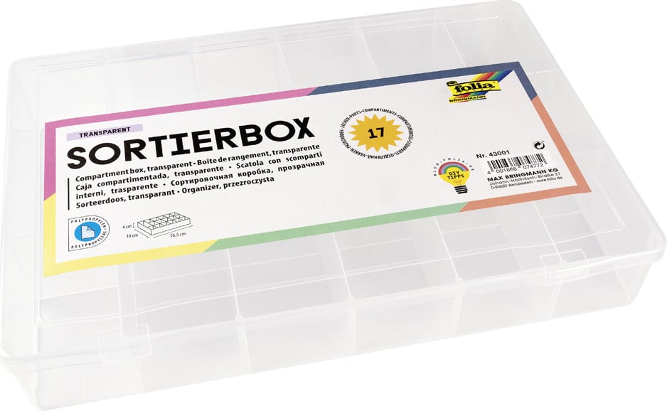 Folia Sortierbox met 17 vakjes, transparant, PP