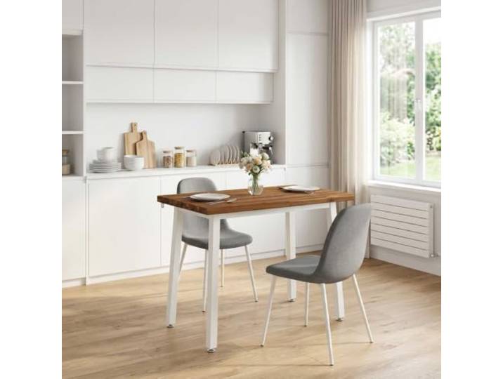 Esstisch Massivholz Akazie 110x55x75 cm Natürlich und Weiß Rechteckige Form,verzinkte Stahlbeine,-Rutsch-Zubehör,Ess- oder Wohnzimmer