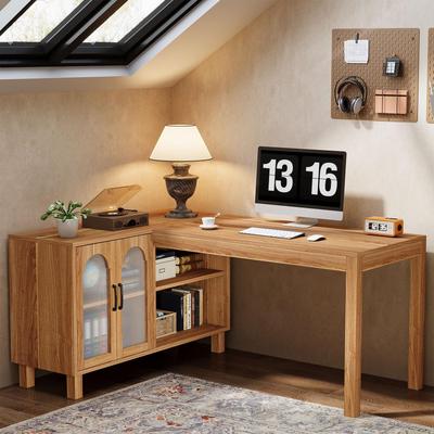 Bluebell 59-Inch L Shaped Desk with Storage Cabinet, Corner Executive Desk for Home Office