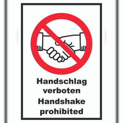 HB-Druck Handschlag verboten Handshake prohibited Schild Symbol und Text Schild A5 (148x210mm)