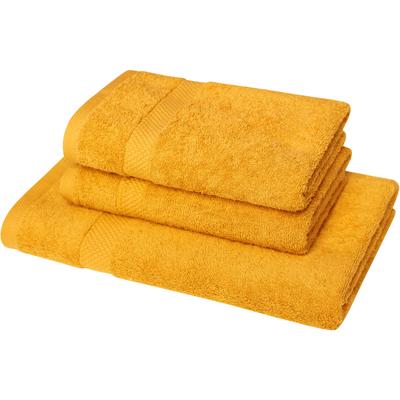 Handtuch Set DYCKHOFF "Planet", orange (mango), 3 Stk., Walkfrottier, Walkfrottier, Obermaterial: 100% Baumwolle, Handtuch-Sets, 2 Handtücher (50x100cm), 1 Duschtuch (70x140cm)