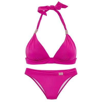 Triangel-Bikini LASCANA, Damen, Gr. 34, Cup C, fuchsia, Obermaterial: 86% Polyamid, 14% Elasthan. Futter: 100% Polyamid. Wattierung: 100% Polyester, unifarben, Bikini-Sets Triangel-Bikini, mit Details aus Zierperlen