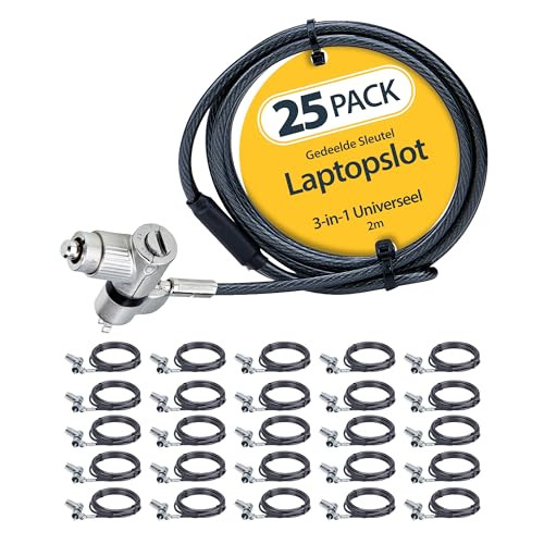 StarTech 25-pack universele laptop kabelsloten met gedeelde sleutel, 2m, staal