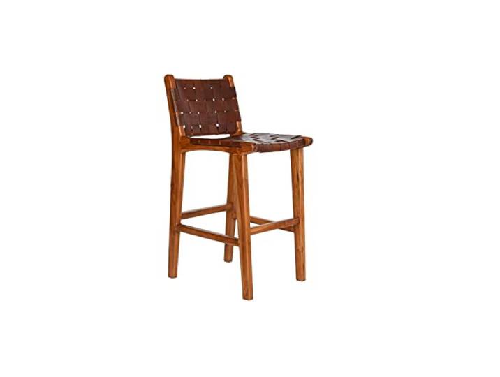 DKD Home Decor Hocker Teak Braun Leder (41 x 53 x 90 cm)