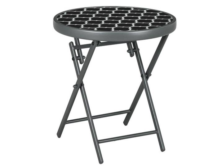 Outsunny Beistelltisch, Schwarz, Metall, Glas, 45x50x45 cm, Gartenmöbel, Gartentische, Garten-Beistelltische