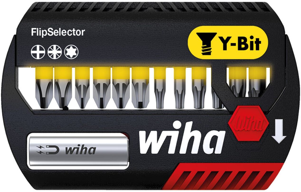 Wiha Bit Set FlipSelector 13tlg. I Y-Bit 25 mm I PH, PZ, TX I magnetischer Bithalter I Zubehör für Schraubanwendungen I Öffnen per Knopfdruck (41827))