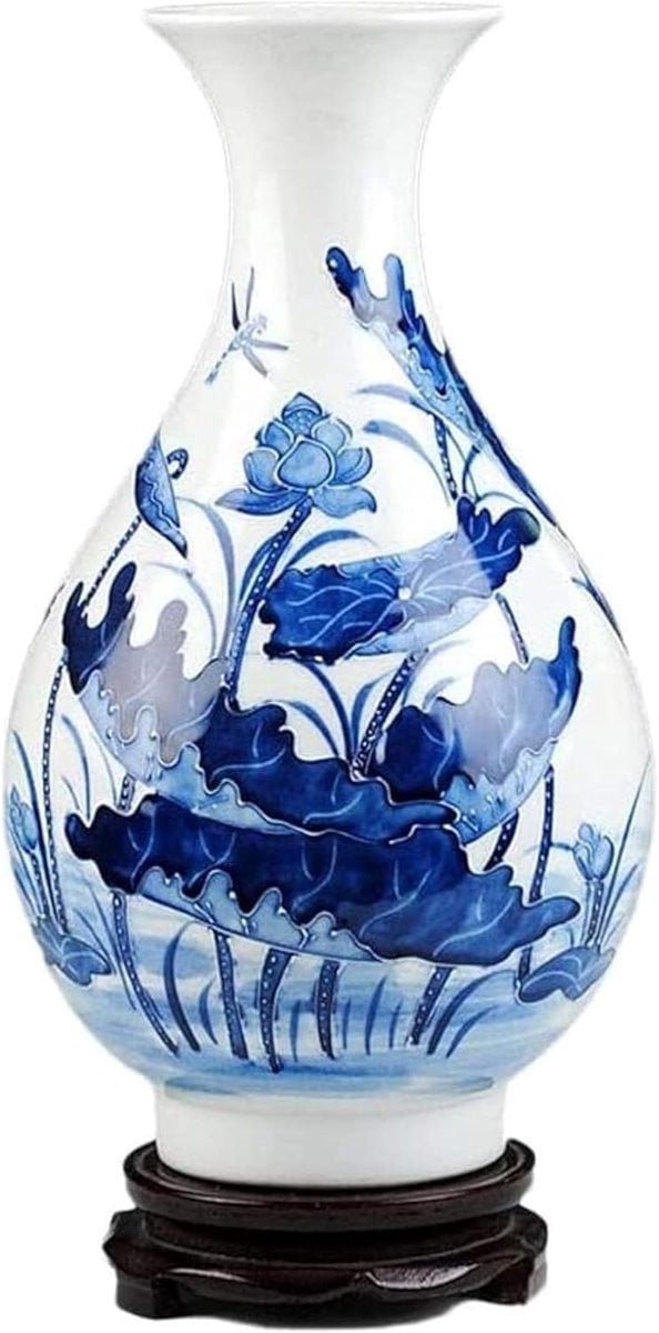 Handgemaakte witte keramische decoratieve vaas, Hoogte: 34 cm
