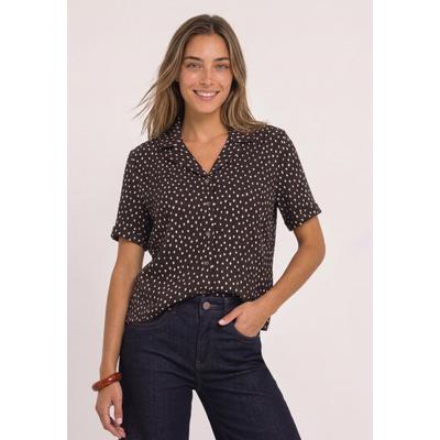 T-Shirt STREET ONE, Damen, Gr. 34, braun (schwarz coffee), Stoff, 95% Viskose, 5% Elasthan, gepflegt, normal normal, V-Ausschnitt, abgesteppt, Shirts T-Shirt, mit Reverskragen