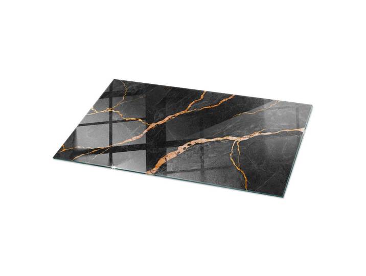 Tulup Glasplatte 140x70 cm Marmormuster mit Adern, Schwarz, Rotbraun, Glas, Rechteckig, 140x70x0.4 cm, Esszimmer, Esstische, Tischsysteme