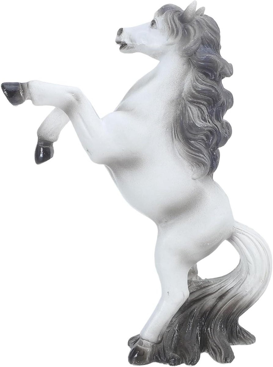 Wit Paardenbeeldje Miniatuur van Hars voor Sprookjestuin Decoratie - Lengte: 11,5 cm