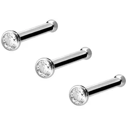 3er Set Titan Nasenstecker Pin KRISTALL