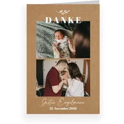 Dankeskarte Baby: 2 Bilder mit Zweig mit Fotos in Kraft Look