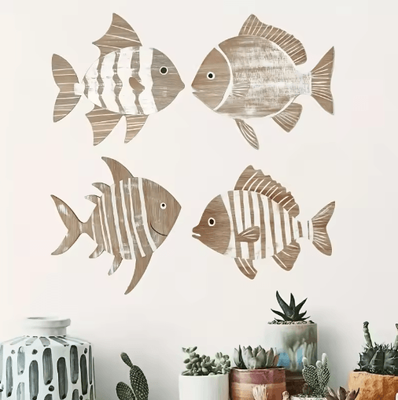 Inspire Picks OceanCharm Tropical Fish Wooden Wall Art Set Rustic Nautical Coastal Decor 2