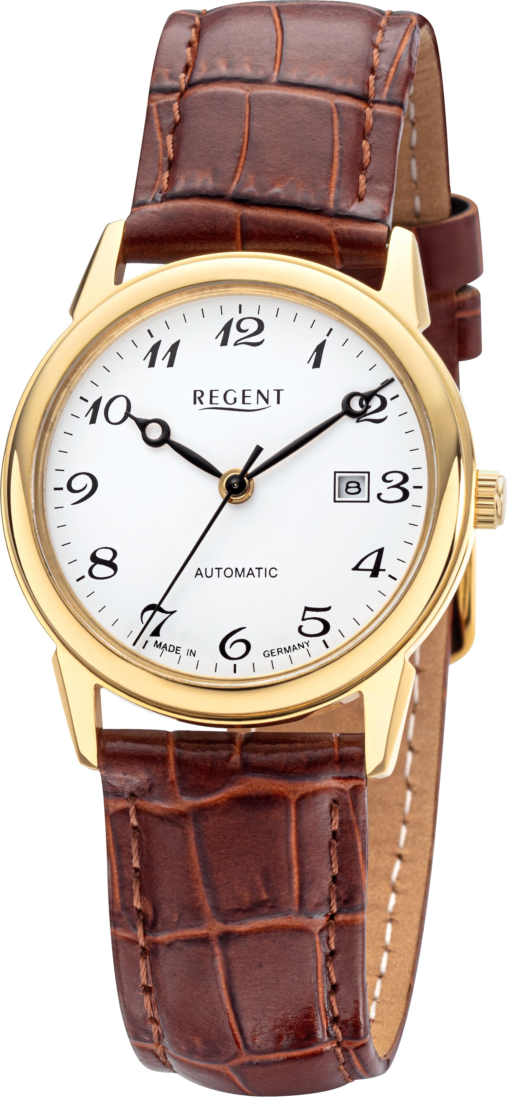 Automatikuhr REGENT, braun, goldfarben, Armbanduhren, Damen, Automatikuhr, Armbanduhr, Damenuhr, Made in Germany, Mechanische Uhr, Lederarmband