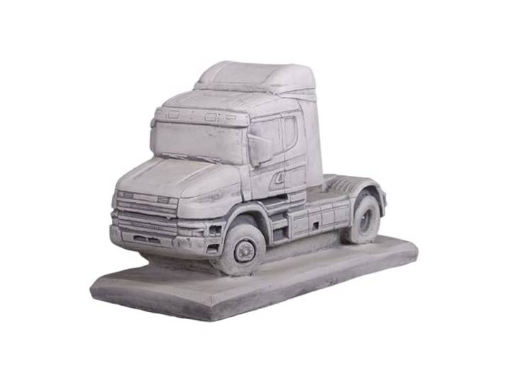 gartendekoparadies.de Steinfigur Truck LKW-Zugmaschine für Garten, 46 x 21 x 29 cm, Grau, Weißbeton, 23 kg, frostsicher