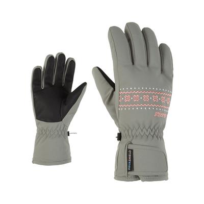 Skihandschuhe ZIENER "LAILLA-Z AQUASHIELD MÄDCHEN", Mädchen, Gr. 3, grün (grün mud), Kunstfaser, Handschuhe, wasserdicht, winddicht, atmungsaktiv, warm, bestickt