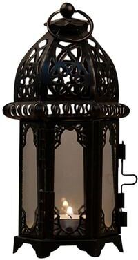 Uplift Essentials Glass Crystal Moroccan Candle Holder With Metal Hollow Design black