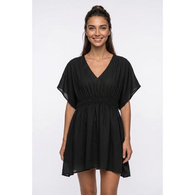 Longtunika BONPRIX, Damen, Gr. 52/54 (XXL), schwarz, Obermaterial: 100% Polyester, figurumspielend, Tuniken Longtunika, luftiger Webstoff, transparente Optik, tiefer V-Ausschnitt