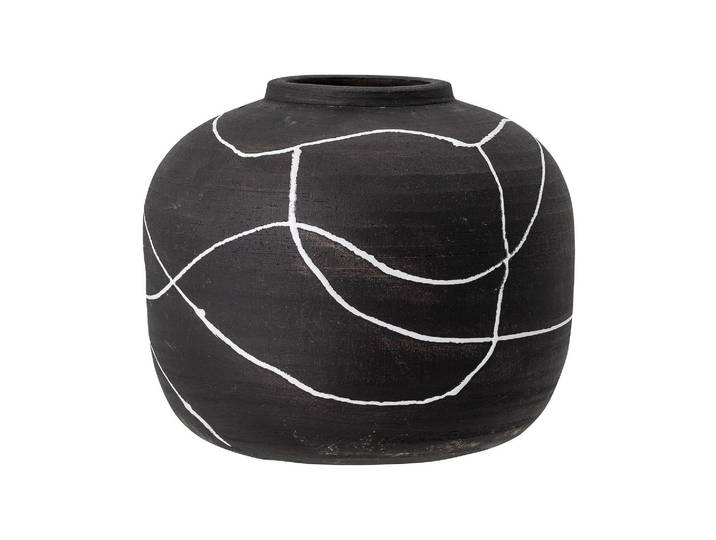 Vase décoratif en grès noir, à poser, peint à la main, motif blan