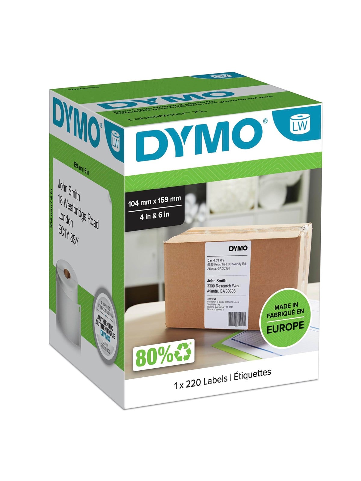 DYMO LabelWriter Versandetiketten (Extragroß) für LabelWriter 5XL/4XL-Etikettendrucker | 104 mm x 159 mm | Rolle mit 220 Etiketten | selbstklebend