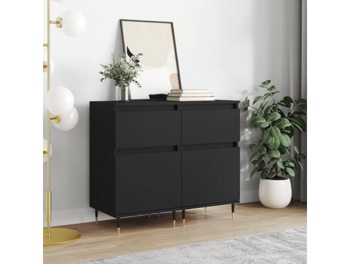 RJPLMFV Sideboard, 2 Stück, Schwarz, 40 x 35 x 70 cm, Holz Stabile Eisenbeine, geräumige Aufbewahrung, Ausstellungsplatte, Wandbefestigung inklusive
