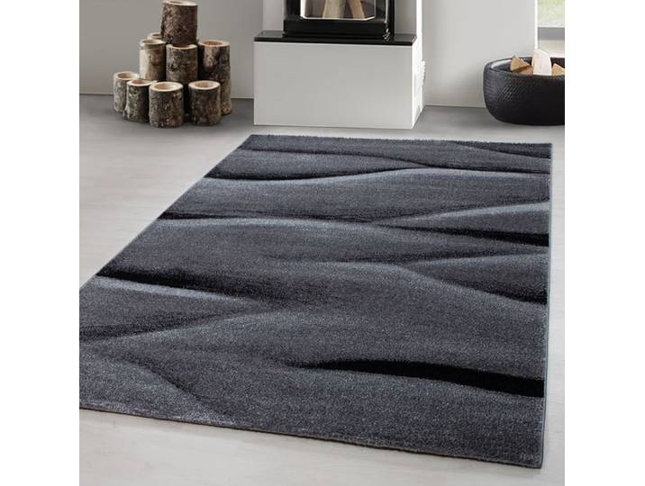 Carpetsale24 Tapis de salon conception de vagues abstraites Noir Tapis 200x290 cm à poils courts tapis doux