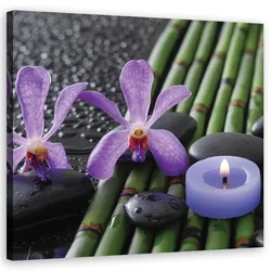 WANDBILD bambusblumen zen spa kerze