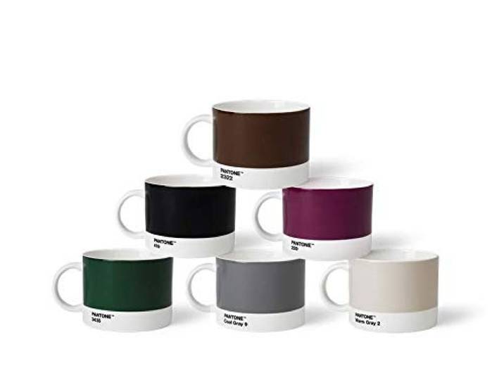 Pantone Porzellan Teebecher 6er-Set, 6 Teetassen à 475 ml, tea mit Henkel, spülmaschinenfest, Naturfarben