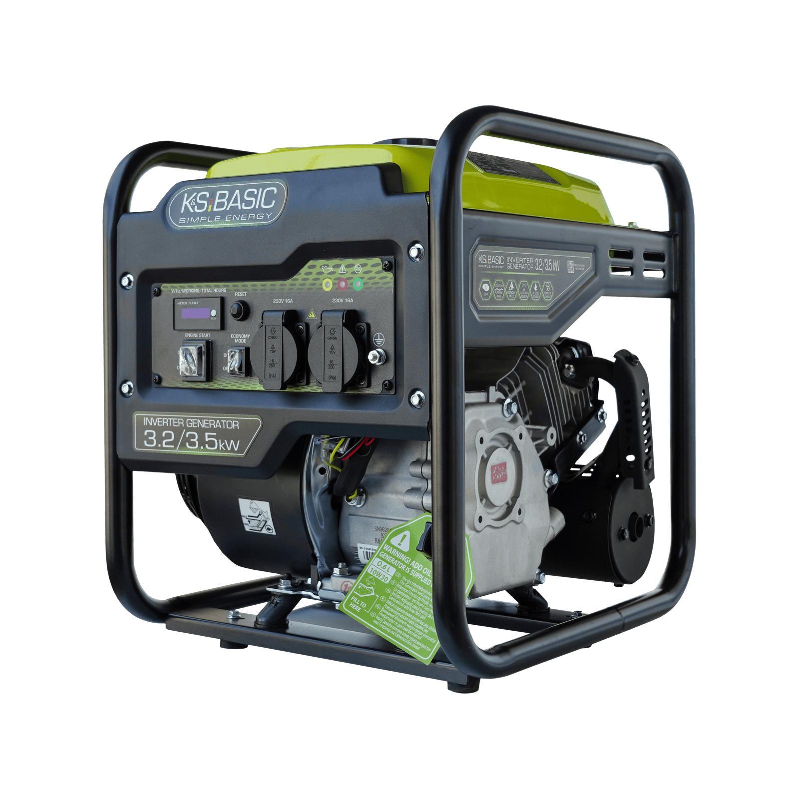 K&S Basic Inverter Stromerzeuger 35i, 3500W, Benzin, reine Sinuswelle, Generator, Notstromaggregat, 3,5kW, leise, Camping, 2x 230V
