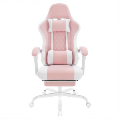 MODFU Bürostuhl Mesh-Stoff Pink-Weiß mit Massage-Lendenkissen und Fußstütze