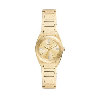 Quarzuhr FOSSIL "Everett", gold (gelbgoldfarben, gelbgoldfarben), Armbanduhren, Damen, gelbgoldfarben, Quarzuhr, Armbanduhr, Edelstahlarmband, analog, Glassteine