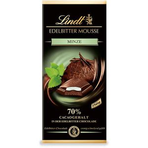 Lindt Tafelschokolade Edelbitter Mousse Minze, 70% Kakaogehalt, mit Mousse au Chocolat & Minzcrème, 150 g