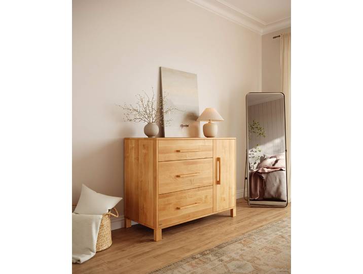 Naturwohnen - Kommode aus Massivholz Erle Maße: B 120 × H 94 × T 55 Kommode Theo mit bioola® nature 100% Bio & Vegan