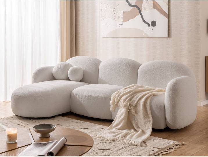 S-Style Möbel Ecksofa Nuvola aus Bouclé-Stoff mit abgerundetem Design und hohem Sitzkomfort, mit Wellenfederung