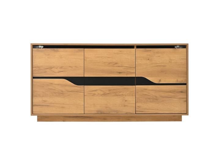 Buffet industriel effet bois et noir 3 portes 140x40x70 cm