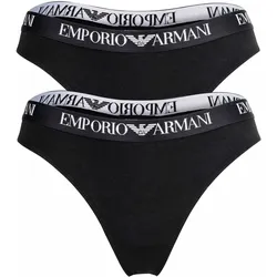 EMPORIO ARMANI Damen Strings, 2er Pack - ESSENTIAL COTTON, T-Thong, Cotton Stretch Schwarz / XS