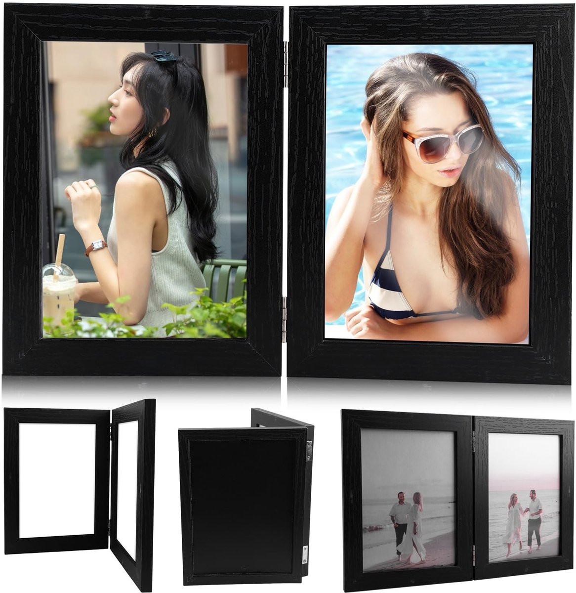 Dailygoods Dubbele Fotolijst 13x18 cm - Opvouwbare Collage Fotolijst voor Wand of Bureau