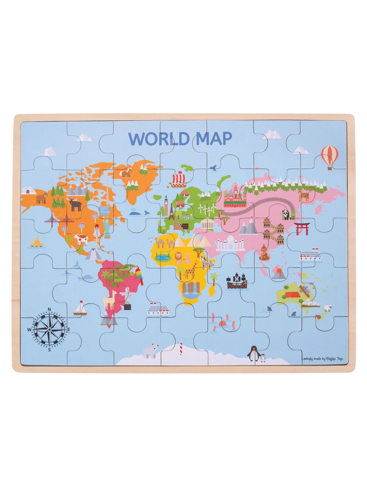 Bigjigs Wooden World Map Puzzle 35dlg. Holz