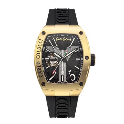 Automatikuhr CARLO COLUCCI, gold (schwarz, schwarz, schwarz), Armbanduhren, Herren, goldfarben, Automatikuhr, Armbanduhr, Herrenuhr, Mechanische Uhr, Silikonarmband, analog