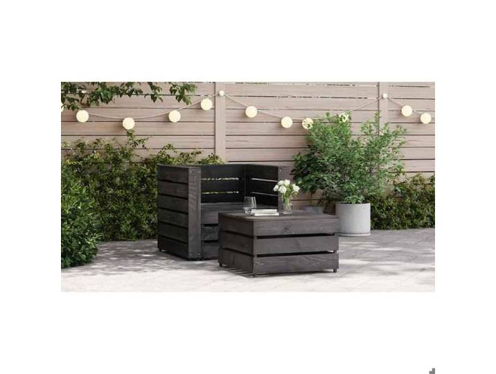 NEW 2025  Salon bas de jardin - GKK palette - Ensemble de 2 - Bois de pin imprégné de gris GGK574