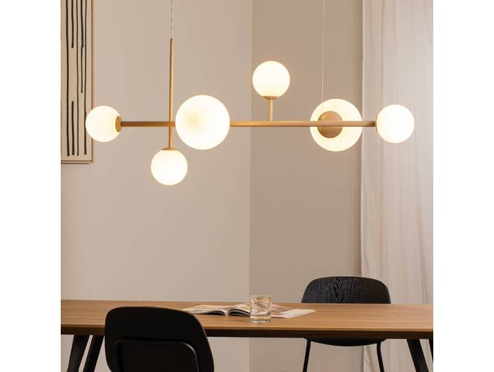 Glas Hängelampe Joel ALDEX, dimmbar, creme / amber, für Wohn- / Esszimmer, Metall, Pendelleuchte