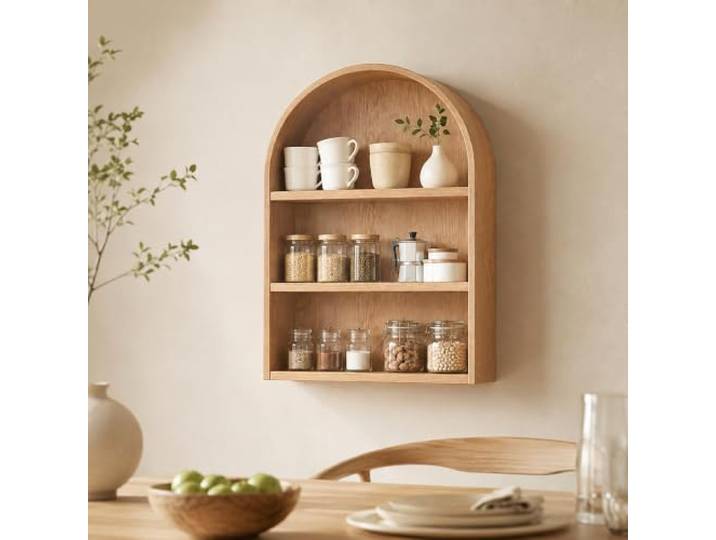 Wandregal mit Bogen, 3 Ebenen aus Holz in Walnussoptik für Badezimmer Vintage Schweberegal, Platzsparend für Küche, Bad, Wohnzimmer, Bar und Flaschen(40cm/15.7in)
